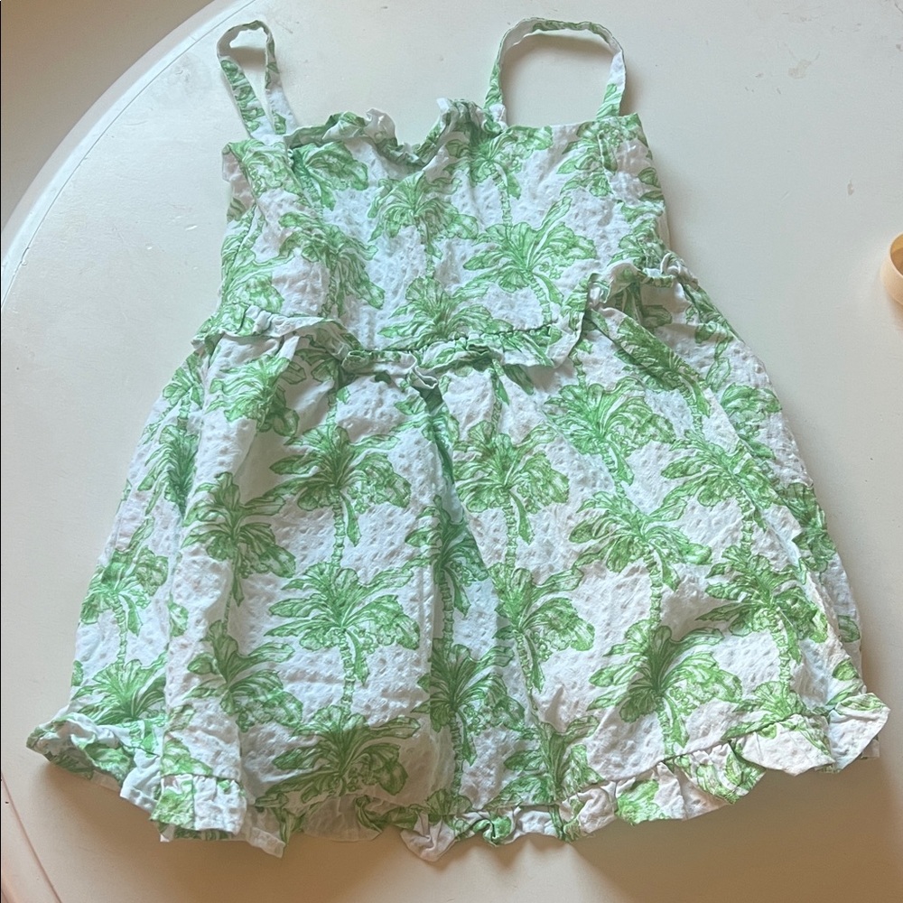 Jamie and Jack Green Palm Print White Sundress